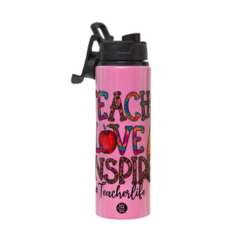 Teach, Love, Inspire, Μεταλλικό παγούρι νερού με καπάκι ασφαλείας, αλουμινίου 850ml
