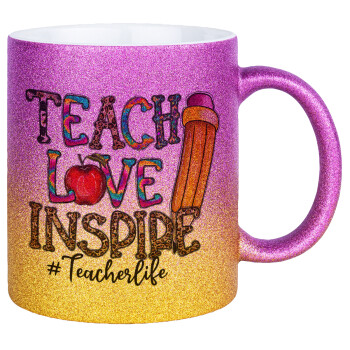 Teach, Love, Inspire, Κούπα Χρυσή/Ροζ Glitter, κεραμική, 330ml