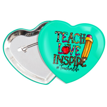 Teach, Love, Inspire, Κονκάρδα παραμάνα καρδιά (57x52mm)