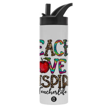 Teach, Love, Inspire, bottle-thermo-straw