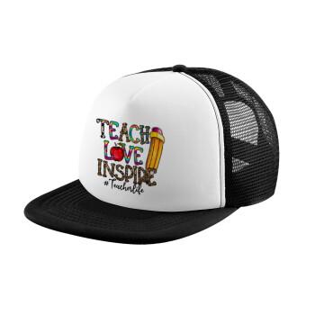 Teach, Love, Inspire, Καπέλο Soft Trucker με Δίχτυ Black/White 