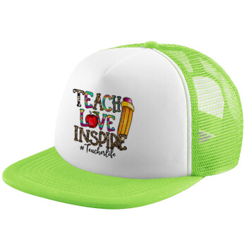 Teach, Love, Inspire, Καπέλο παιδικό Soft Trucker με Δίχτυ Πράσινο/Λευκό