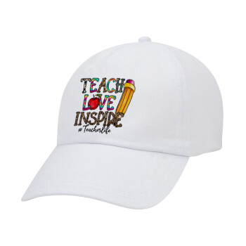Teach, Love, Inspire, Καπέλο Baseball Λευκό (5-φύλλο, unisex)