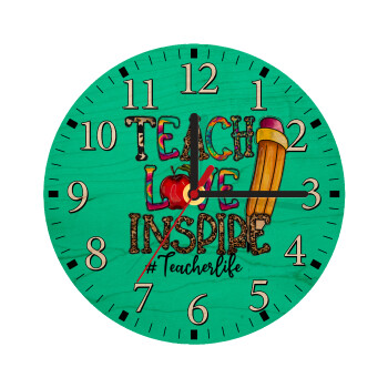 Teach, Love, Inspire, Ρολόι τοίχου ξύλινο plywood (20cm)