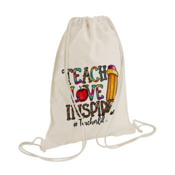 Teach, Love, Inspire, Τσάντα πλάτης πουγκί GYMBAG natural (28x40cm)