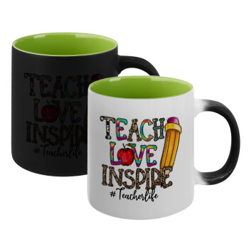 Teach, Love, Inspire, Κούπα Μαγική εσωτερικό πράσινο, κεραμική 330ml που αλλάζει χρώμα με το ζεστό ρόφημα (1 τεμάχιο)