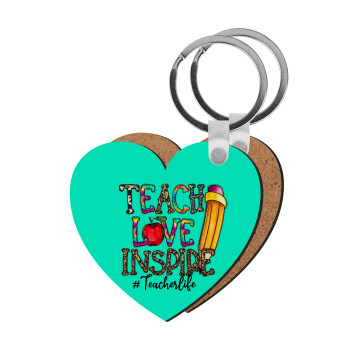 Teach, Love, Inspire, Μπρελόκ Ξύλινο καρδιά MDF