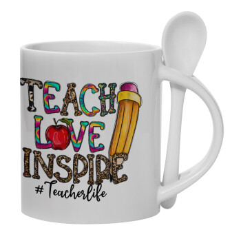 Teach, Love, Inspire, Κούπα, κεραμική με κουταλάκι, 330ml (1 τεμάχιο)