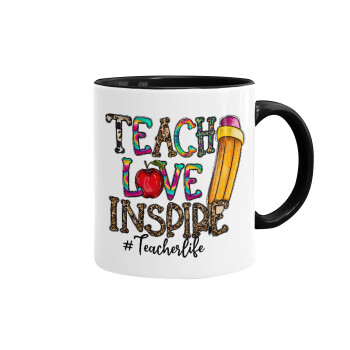 Teach, Love, Inspire, Κούπα χρωματιστή μαύρη, κεραμική, 330ml