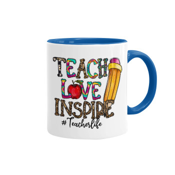 Teach, Love, Inspire, Κούπα χρωματιστή μπλε, κεραμική, 330ml