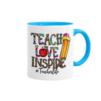 Teach, Love, Inspire, Mug colored light blue, ceramic, 330ml