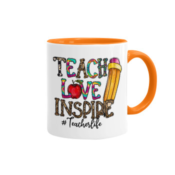 Teach, Love, Inspire, Mug colored orange, ceramic, 330ml