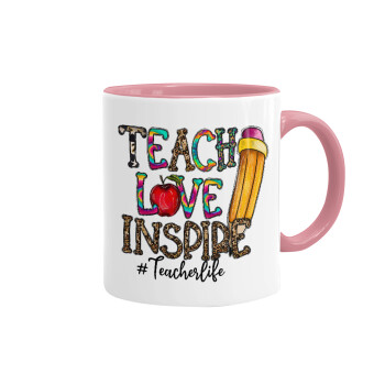 Teach, Love, Inspire, Κούπα χρωματιστή ροζ, κεραμική, 330ml