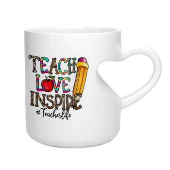 Teach, Love, Inspire, Κούπα καρδιά λευκή, κεραμική, 330ml