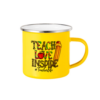 Teach, Love, Inspire, Κούπα Μεταλλική εμαγιέ Κίτρινη 360ml