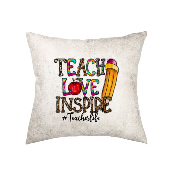 Teach, Love, Inspire, Μαξιλάρι καναπέ Δερματίνη Γκρι 40x40cm με γέμισμα