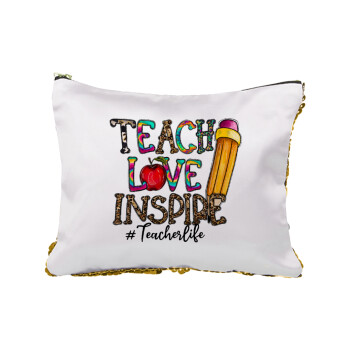 Teach, Love, Inspire, Τσαντάκι νεσεσέρ με πούλιες (Sequin) Χρυσό
