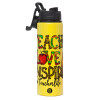 Metallic water bottle with safety lid, 850ml aluminum