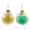 Transparent Christmas tree ball ornament with gold filling 8cm