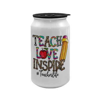 Teach, Love, Inspire, Κούπα ταξιδιού μεταλλική με καπάκι (tin-can) 500ml