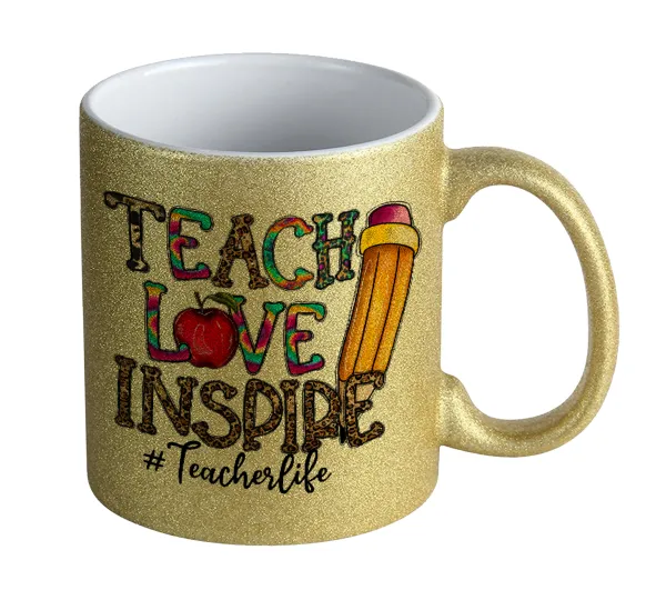 Teach — Κούπα Χρυσή Glitter που γυαλίζει, κεραμική, 330ml