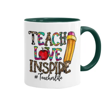 Teach, Love, Inspire, Κούπα χρωματιστή πράσινη, κεραμική, 330ml