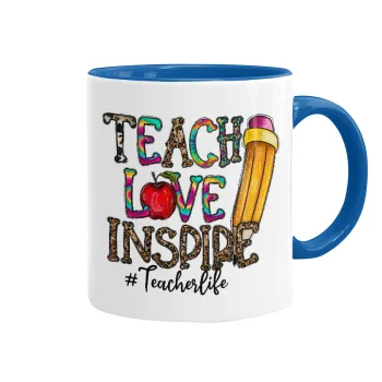 Teach, Love, Inspire, Κούπα χρωματιστή μπλε, κεραμική, 330ml