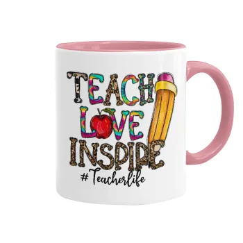 Teach, Love, Inspire, Κούπα χρωματιστή ροζ, κεραμική, 330ml