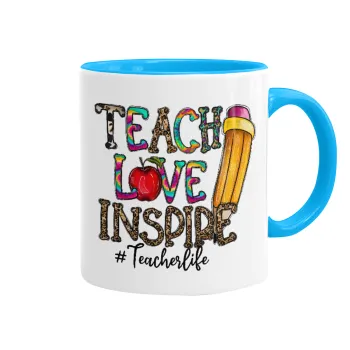 Teach, Love, Inspire, Κούπα χρωματιστή γαλάζια, κεραμική, 330ml