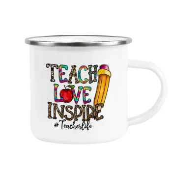 Teach, Love, Inspire, Metallic enamel cup white 360ml