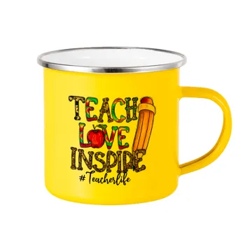 Teach, Love, Inspire, Yellow Enamel Metallic Cup 360ml