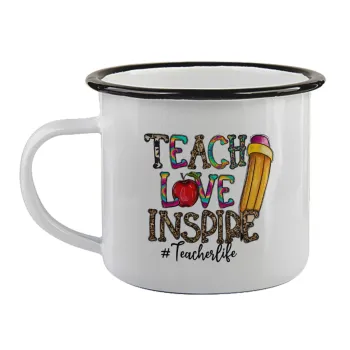 Teach, Love, Inspire, Κούπα εμαγιέ με μαύρο χείλος 360ml
