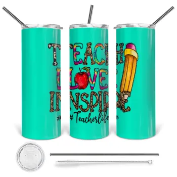 Teach, Love, Inspire, Tumbler stainless steel 600ml, with metal straw & cleaning brush