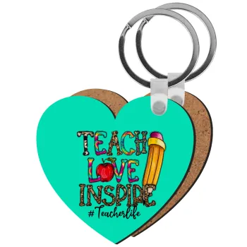Teach, Love, Inspire, Μπρελόκ Ξύλινο καρδιά MDF