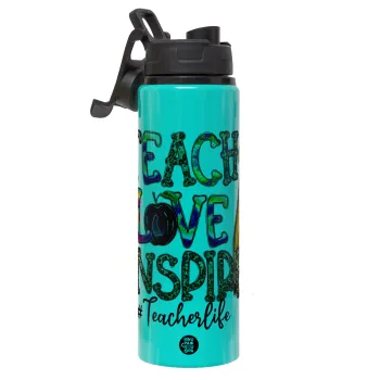Teach, Love, Inspire, Metallic water bottle with safety lid, 850ml aluminum