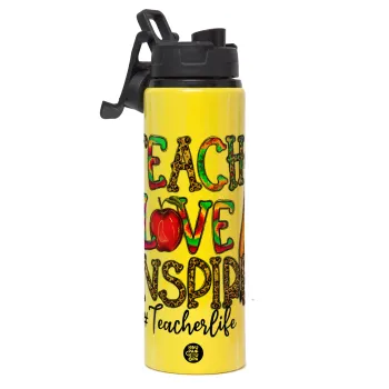 Teach, Love, Inspire, Metallic water bottle with safety lid, 850ml aluminum