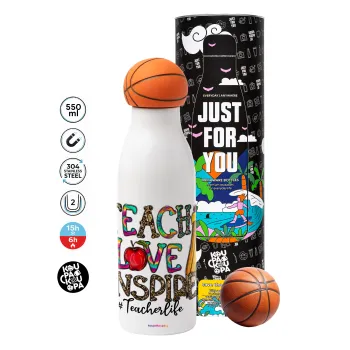 Teach, Love, Inspire, Bascetball Metal mug thermos, double wall, 550ml
