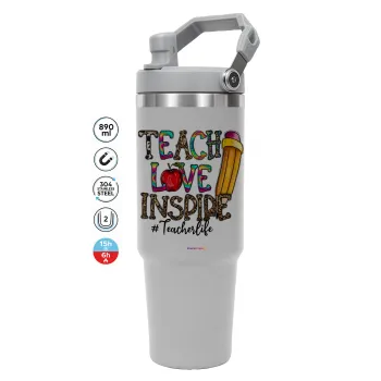 Teach, Love, Inspire, GREY color, 890ml (30oz) stainless Steel Tumbler with Handle