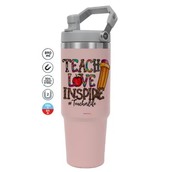 Teach, Love, Inspire, Pink color, 890ml (30oz) stainless Steel Tumbler with Handle