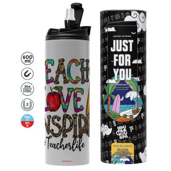 Teach, Love, Inspire, Tumbler stainless steel GREY 600ml
