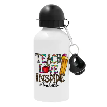Teach, Love, Inspire, Metal water bottle, White, aluminum 500ml