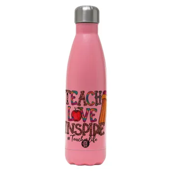 Teach, Love, Inspire, Μεταλλικό παγούρι θερμός Ροζ Ματ (Stainless steel), διπλού τοιχώματος, 500ml