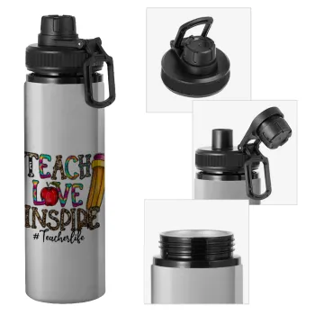 Teach, Love, Inspire, Metallic water bottle with safety cap, 850ml aluminum