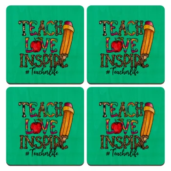 Teach, Love, Inspire, ΣΕΤ x4 Σουβέρ ξύλινα τετράγωνα plywood (9cm)
