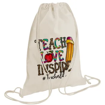 Teach, Love, Inspire, Τσάντα πλάτης πουγκί GYMBAG natural (28x40cm)