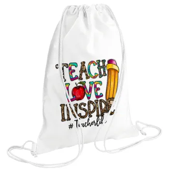 Teach, Love, Inspire, Backpack pouch GYMBAG white (28x40cm)