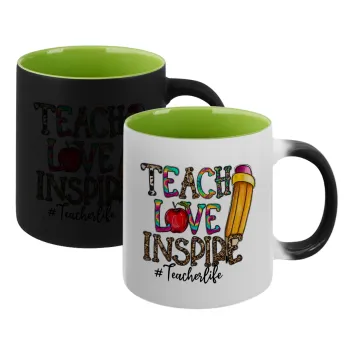 Teach, Love, Inspire, Κούπα Μαγική εσωτερικό πράσινο, κεραμική 330ml που αλλάζει χρώμα με το ζεστό ρόφημα