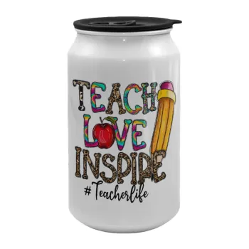Teach, Love, Inspire, Κούπα ταξιδιού μεταλλική με καπάκι (tin-can) 500ml