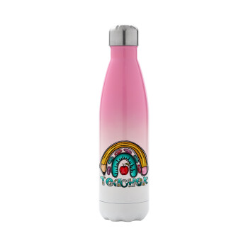 Teacher, Metal mug thermos Pink/White (Stainless steel), double wall, 500ml
