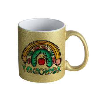 Teacher, Κούπα Χρυσή Glitter που γυαλίζει, κεραμική, 330ml